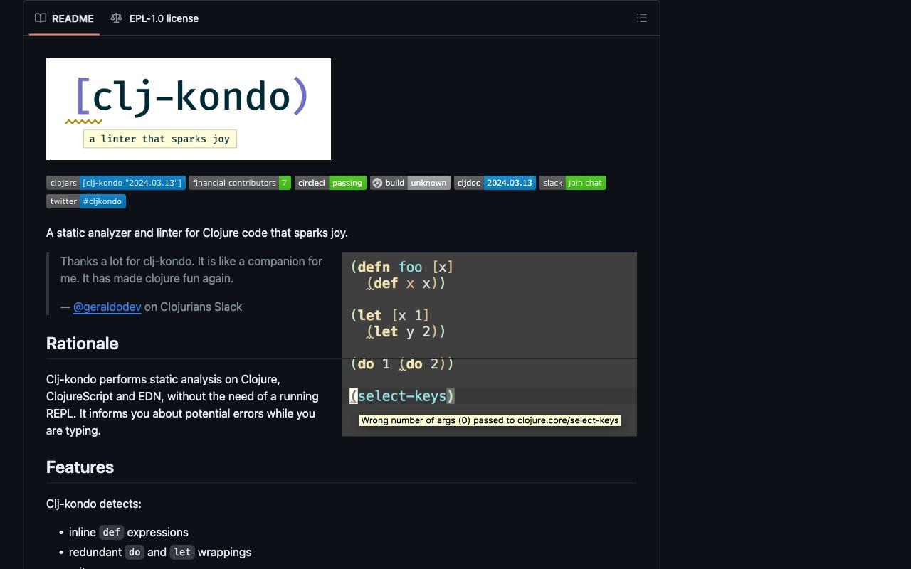 clj-kondo screenshot