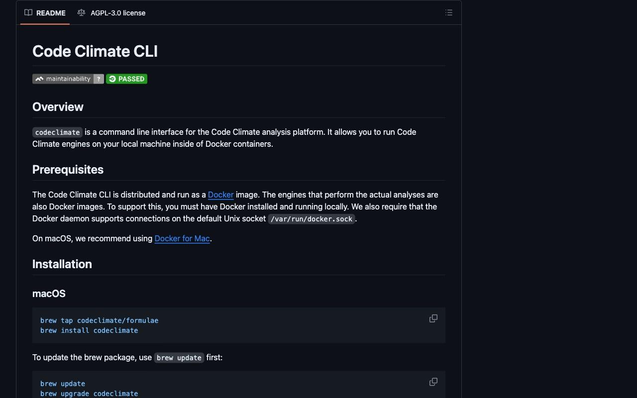 Code Climate screenshot