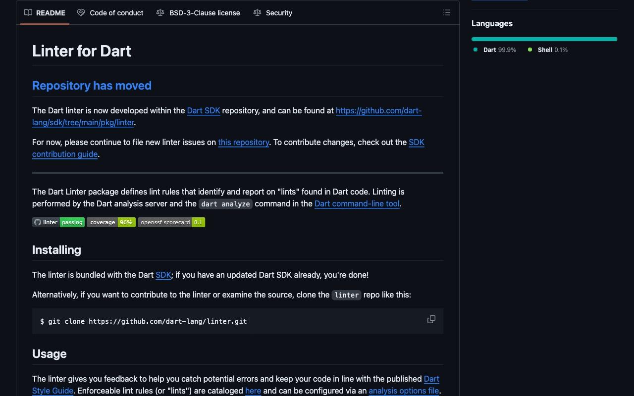 Linter for dart screenshot