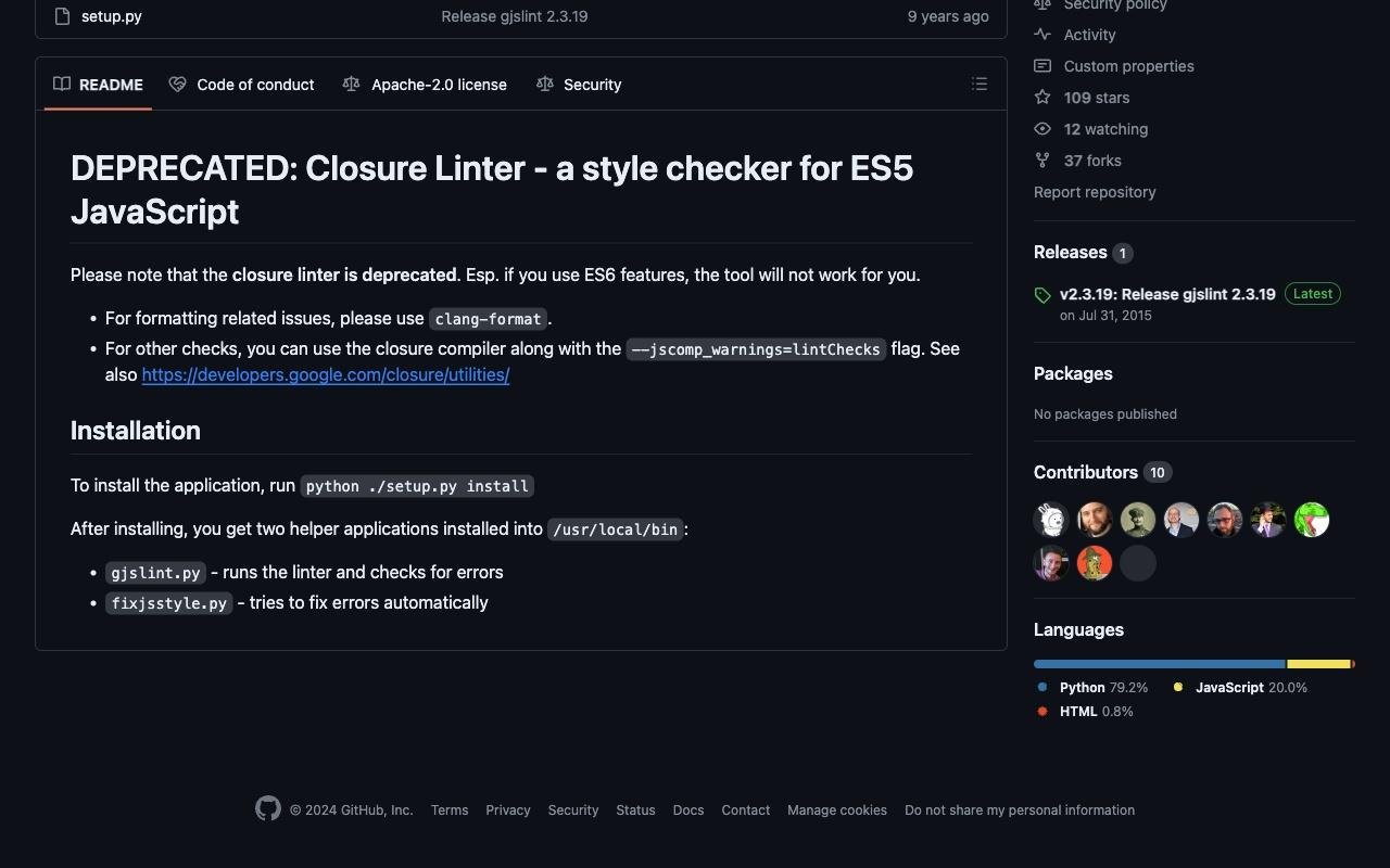 ClosureLinter screenshot