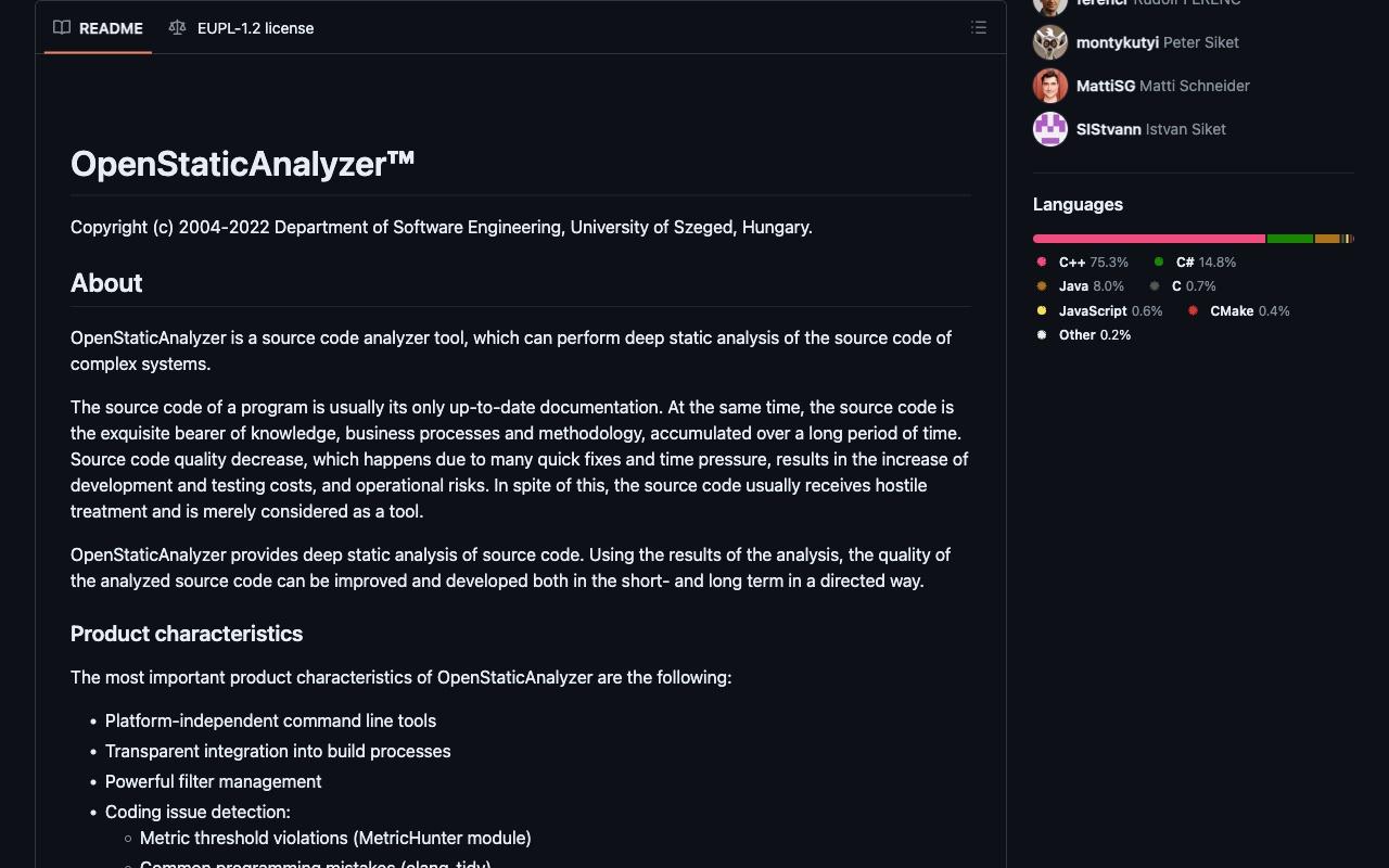 OpenStaticAnalyzer screenshot