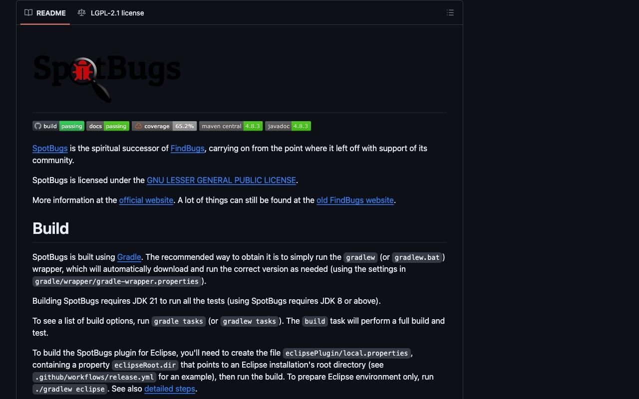 SpotBugs screenshot