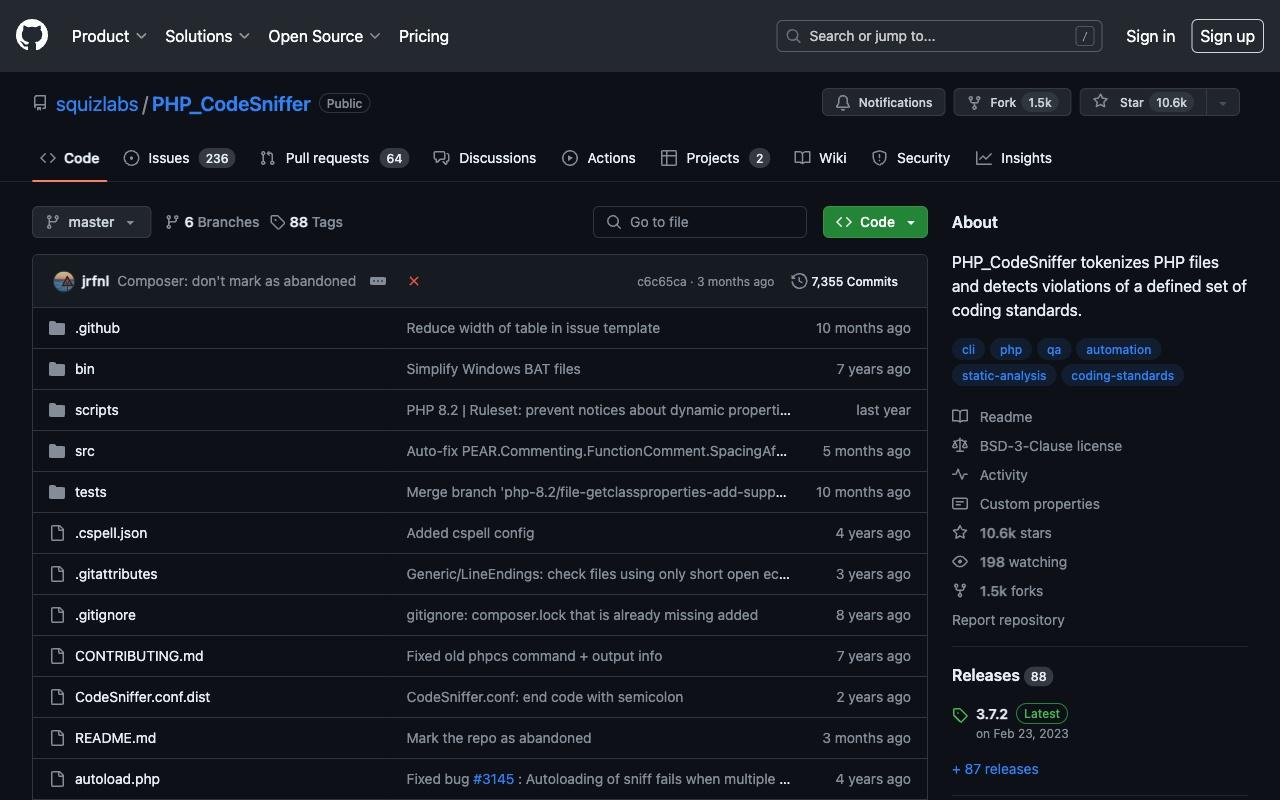 PHP_CodeSniffer screenshot