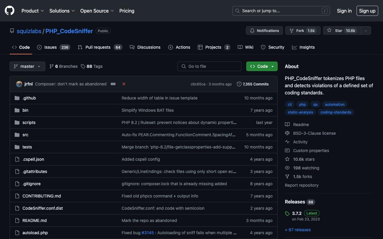 PHP_CodeSniffer screenshot