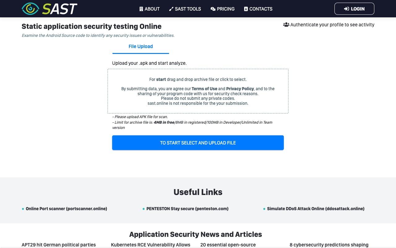 SAST Online screenshot