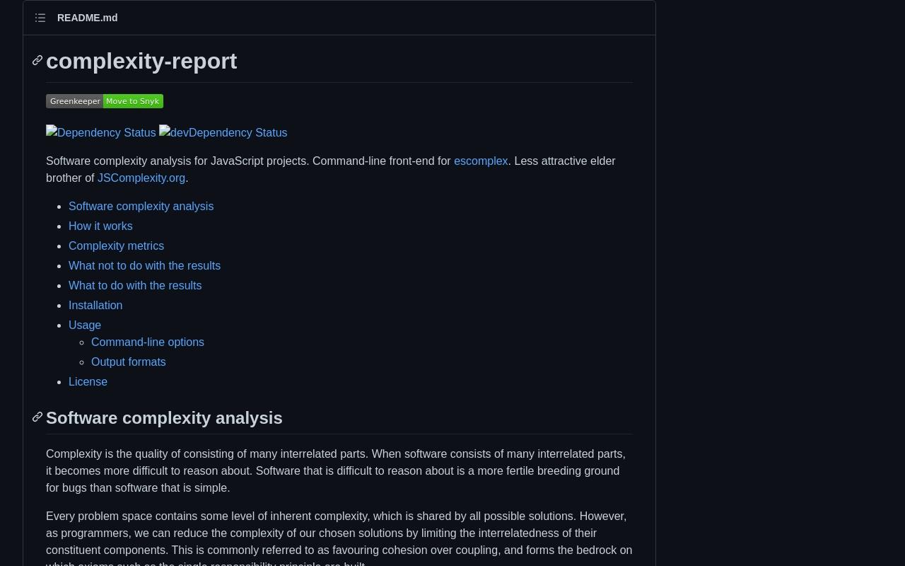 complexity-report screenshot