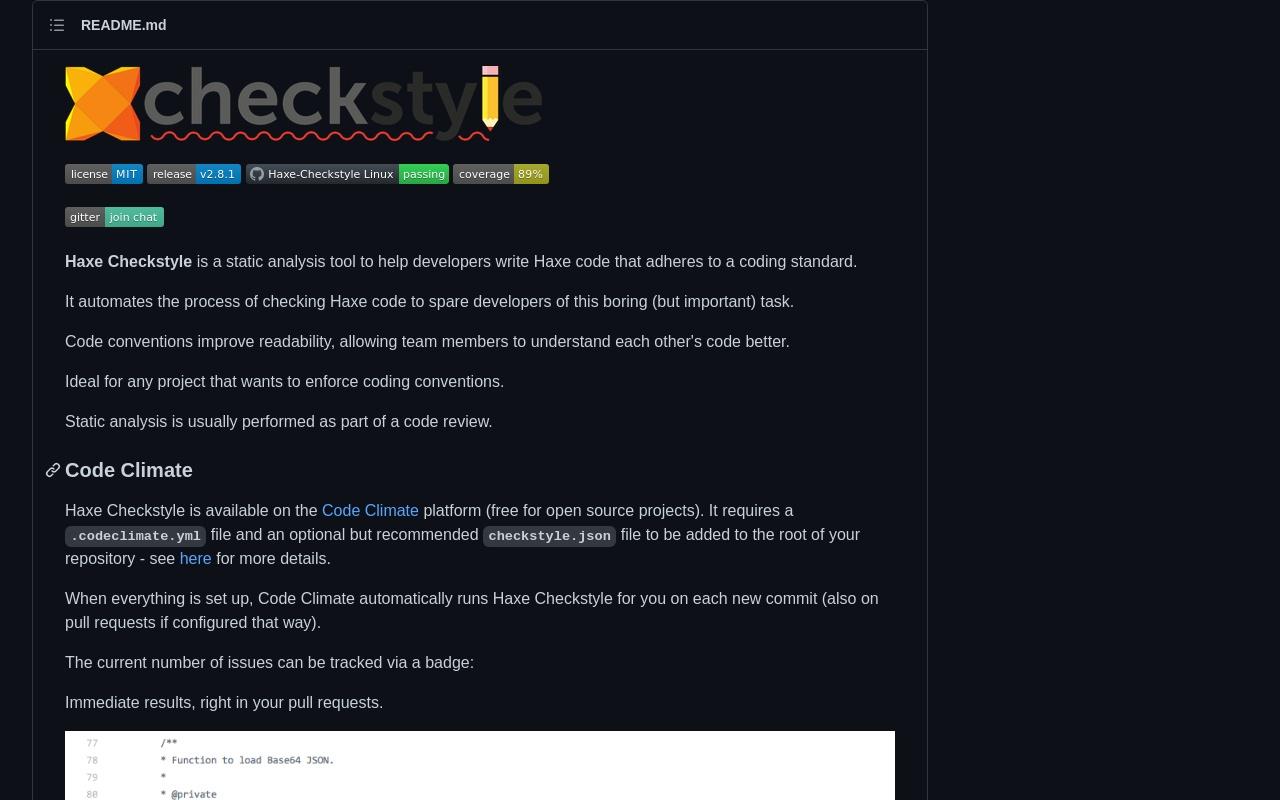 Haxe Checkstyle screenshot