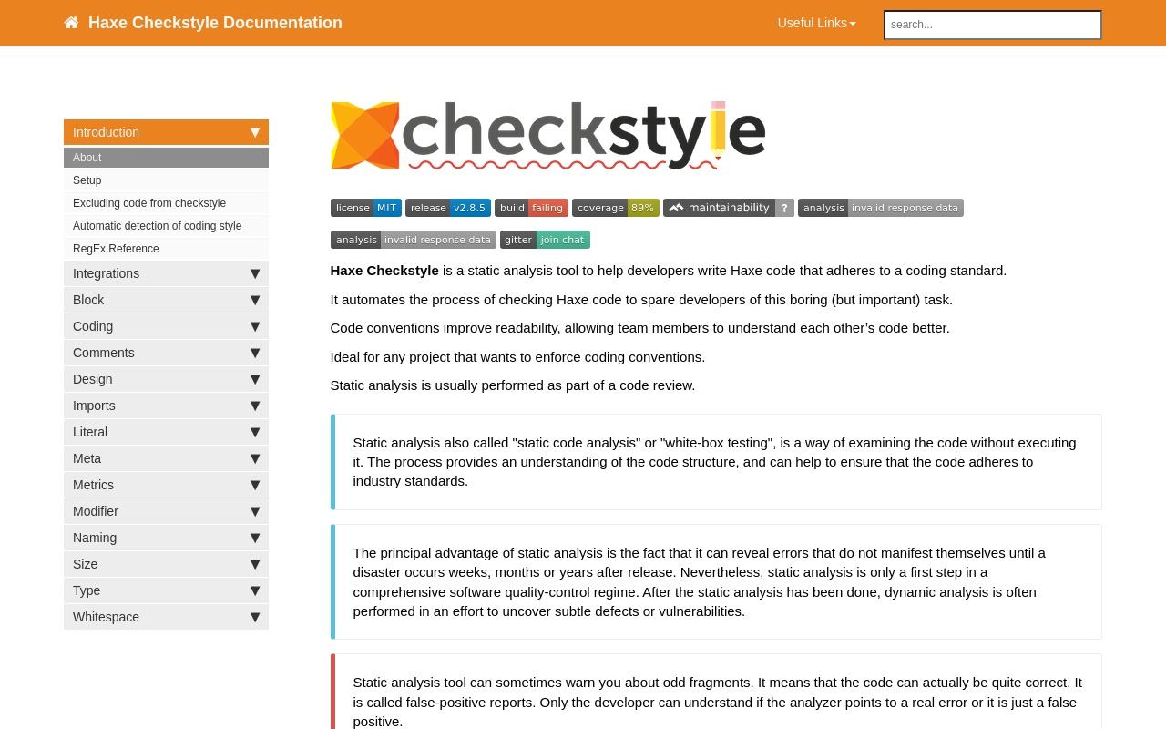 Haxe Checkstyle screenshot