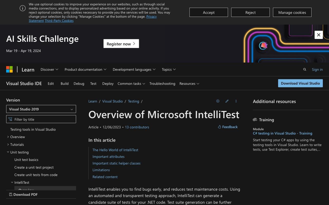 Microsoft IntelliTest screenshot