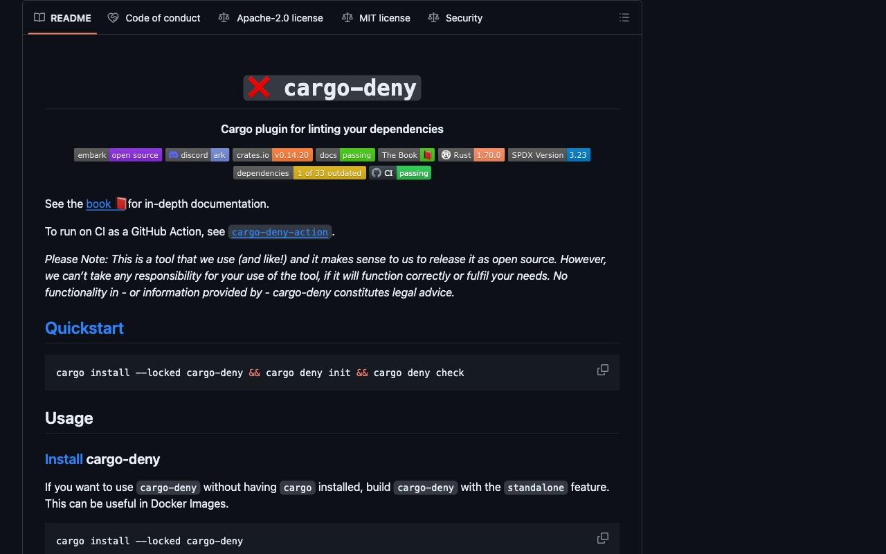 cargo-deny screenshot