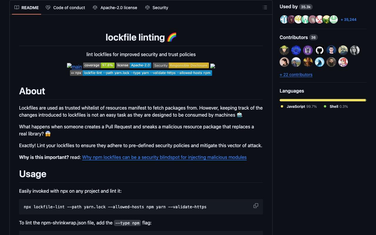 lockfile-lint screenshot