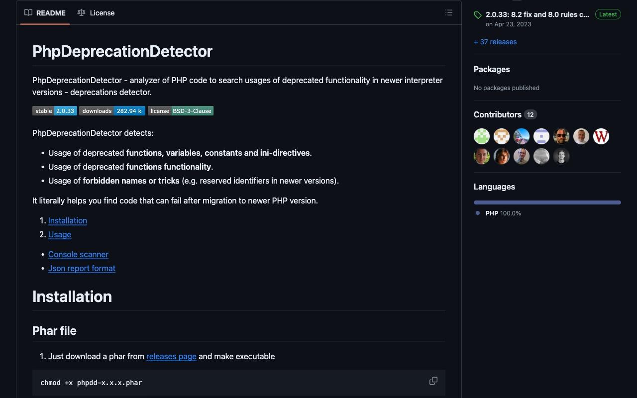 PhpDeprecationDetector screenshot
