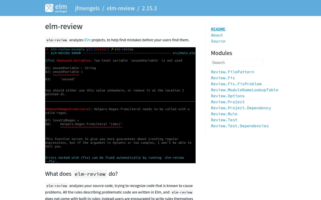 elm-review screenshot