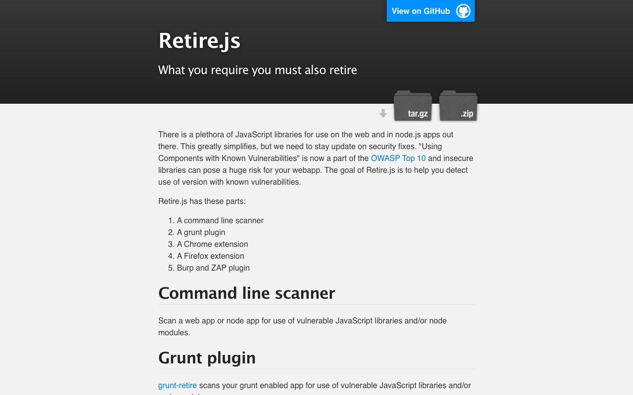 retire.js screenshot
