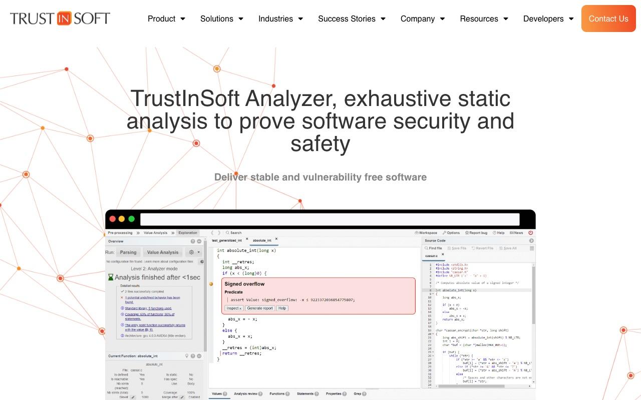 TrustInSoft Analyzer screenshot