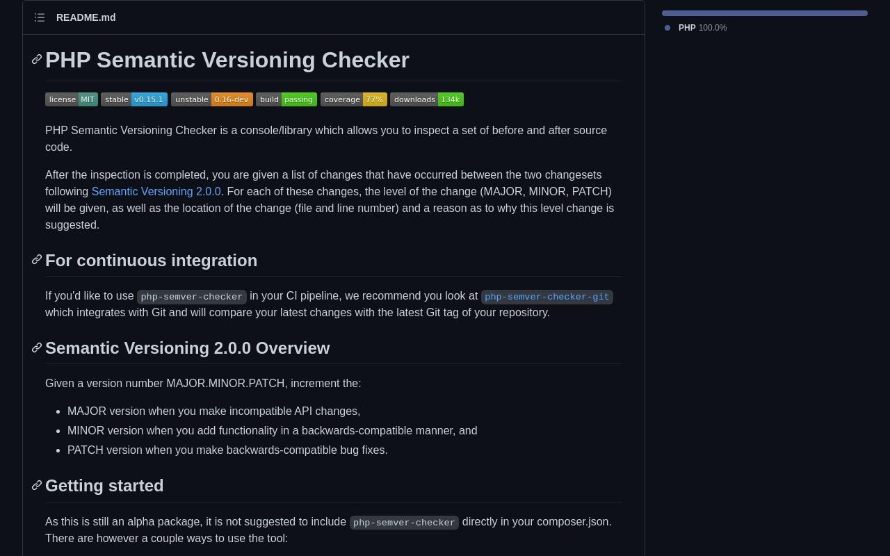 PHP Semantic Versioning Checker screenshot
