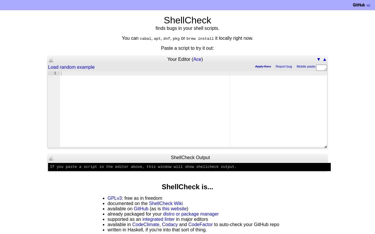 shellcheck screenshot